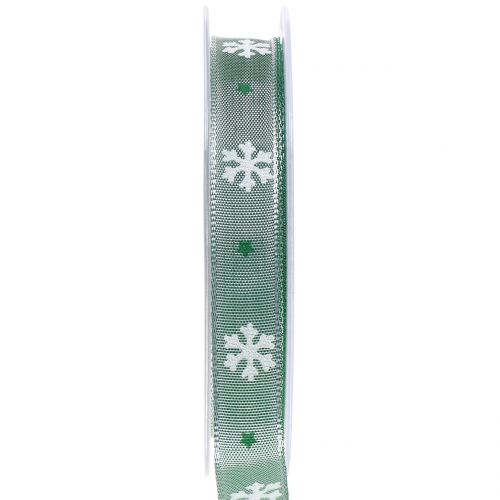 Floristik24 Julband med snöflingagrön 15mm 20m