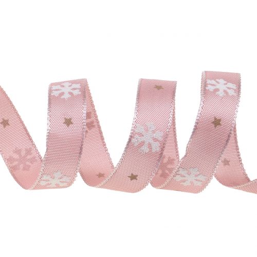 Floristik24 Julband med snöflinga rosa 15mm 20m
