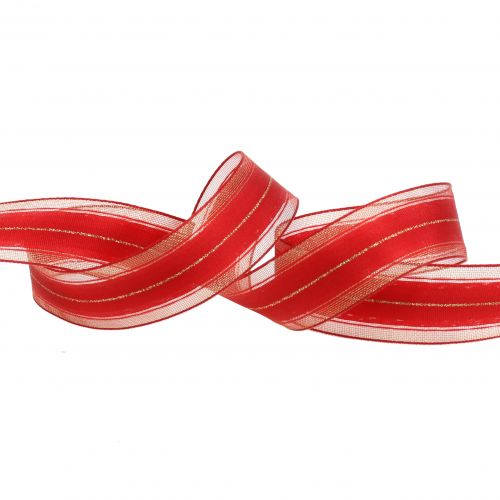 Artikel Julband med genomskinliga lurexränder röd 25mm 25m