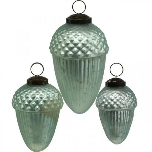 Floristik24 Julgransprydnader ekollon glas mint 11-14,5 cm set om 3