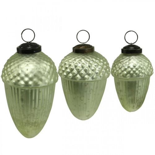 Floristik24 Julgransprydnader Acorn Glas Grön 11-14,5 cm Set om 3