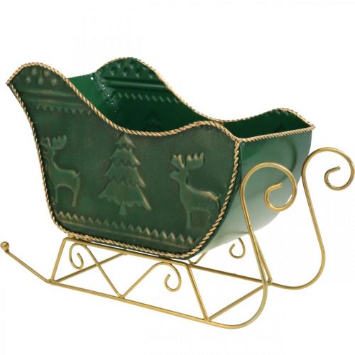 Floristik24 Juldekoration deco släde Julsläde grön/guld 30×12,5×20cm