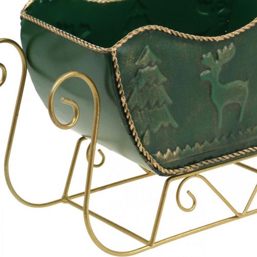 Floristik24 Juldekoration deco släde Julsläde grön/guld 30×12,5×20cm