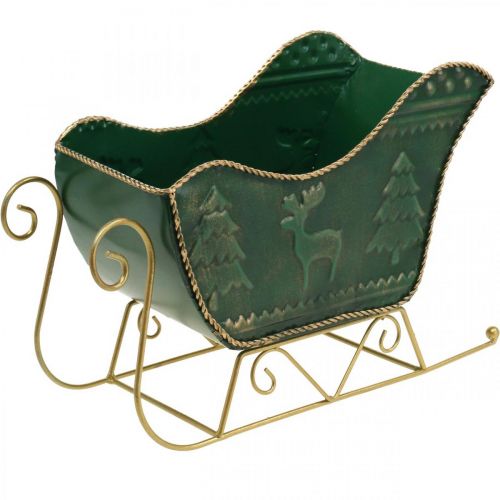 Floristik24 Juldekoration deco släde Julsläde grön/guld 30×12,5×20cm