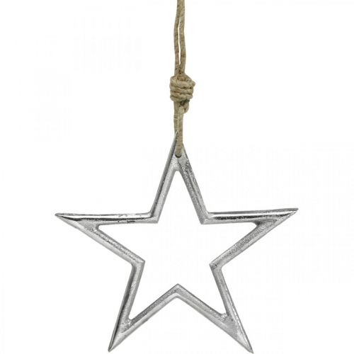 Juldekorationsstjärna, adventsdekoration, stjärnhänge silver B15,5cm