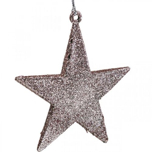 Floristik24 Juldekoration stjärnhäng rosa glitter 10cm 12st
