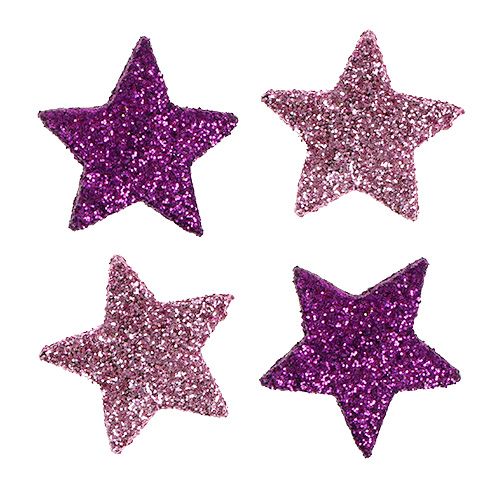 Floristik24 Juldekorationsstjärna 2,5cm glimmerrosa, lila 48 st