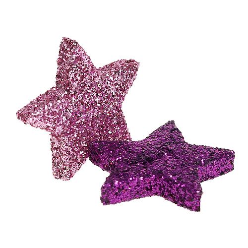 Floristik24 Juldekorationsstjärna 2,5cm glimmerrosa, lila 48 st