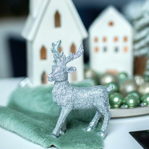 Floristik24 Juldekoration rådjur silver / glitter polyresin H12,5cm
