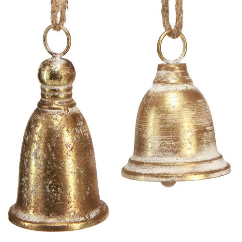 Floristik24 Julklocka guld antik look H13/18cm 2st