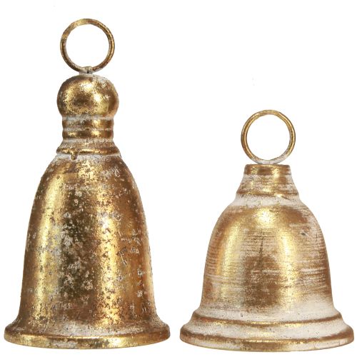 Floristik24 Julklocka guld antik look H13/18cm 2st