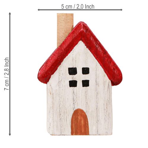 Artikel Julhus i trä juldekoration vit röd 7cm 6 stycken