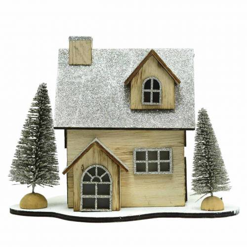 Floristik24 Julhus med LED-belysning natur, glitterträ 20 × 17 × 15 cm