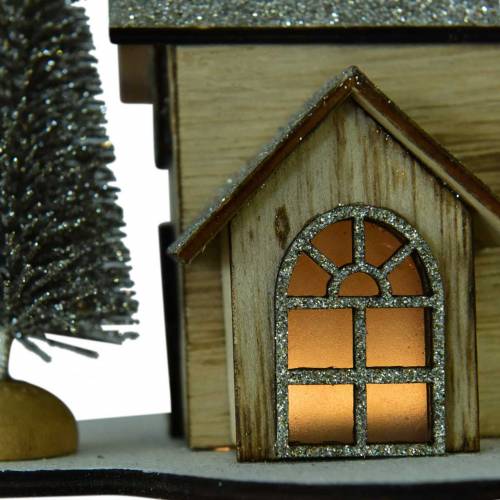 Floristik24 Julhus med LED-belysning natur, glitterträ 20 × 17 × 15 cm