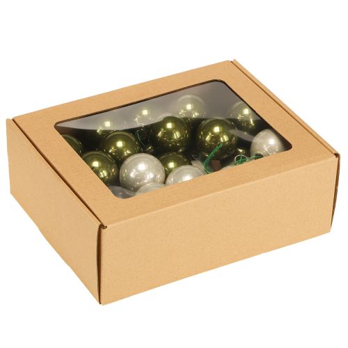 Artikel Julkulor i glasspegel med bär olivgrönt silver Ø40mm 32 st