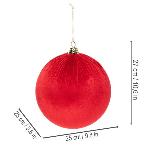 Röd sammetsjulkula, stor dekorativ kula för upphängning, 25 cm, 2 stycken | Floristik24.se
