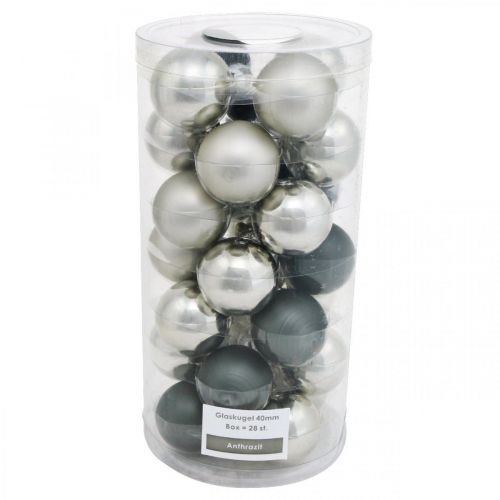 Artikel Minijulkula, träddekorationsmix, adventsdekoration svart/silver/pärlemor H4,5cm Ø4cm äkta glas 24 st.