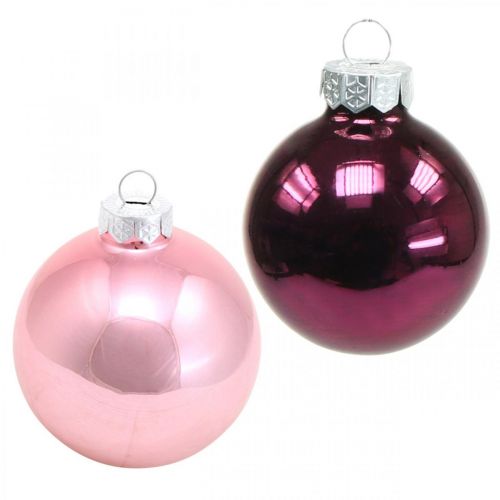 Artikel Minigranskulor, julgranskulor mix, julgranshänge lila H4,5cm Ø4cm äkta glas 24 st