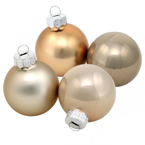 Floristik24 Träddekorationsmix, julkulor, miniträdhängen gyllene/bruna/pärlemor/beige H4,5cm Ø4cm äkta glas 24 st