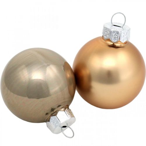 Floristik24 Träddekorationsmix, julkulor, miniträdhängen gyllene/bruna/pärlemor/beige H4,5cm Ø4cm äkta glas 24 st
