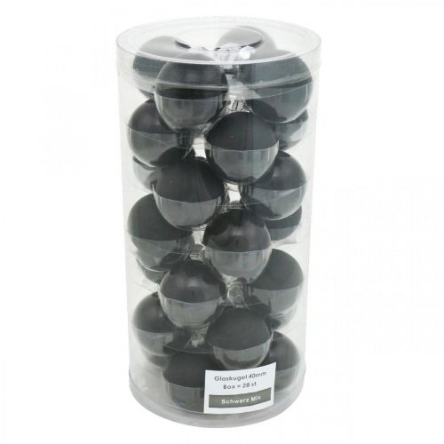 Artikel Mini julgranskula, träddekorationsmix, julkulor svart H4,5cm Ø4cm äkta glas 24 st