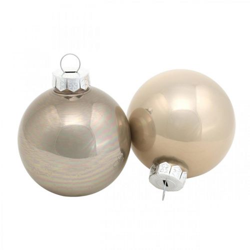 Floristik24 Julgranskula, träddekoration, julkula beige/pärlemor H6,5cm Ø6cm äkta glas 24 st.