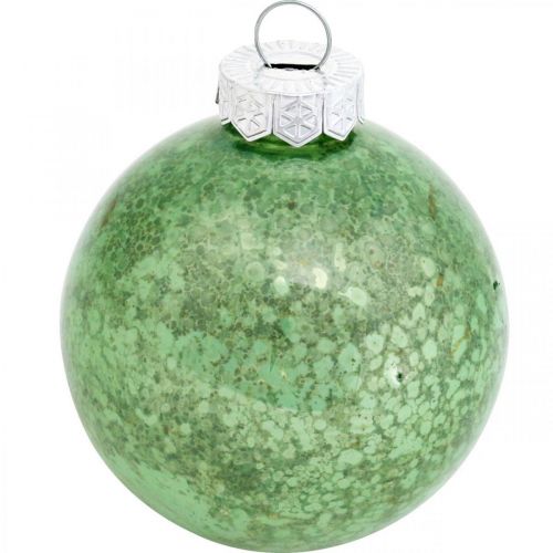 Artikel Julkula, julgransdekoration, glaskula grön marmorerad H6,5cm Ø6cm äkta glas 24 st