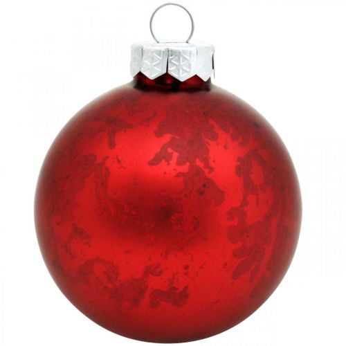 Artikel Trädboll, julgransdekorationer, glaskula röd marmorerad H4,5cm Ø4cm äkta glas 24st
