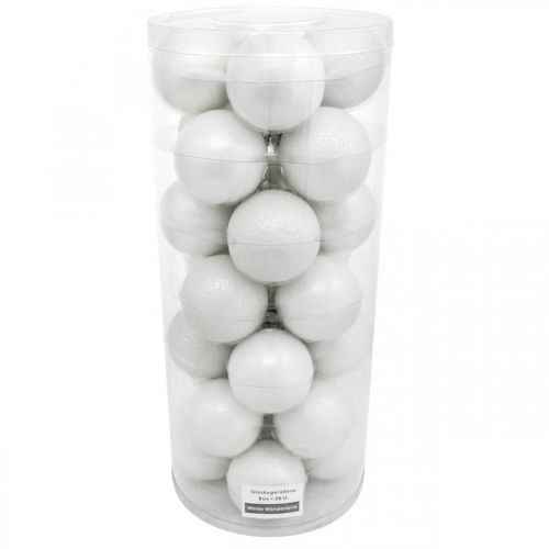 Artikel Snöklot, trädhänge, julgransdekoration, vinterdekoration vit H6,5cm Ø6cm äkta glas 24 st