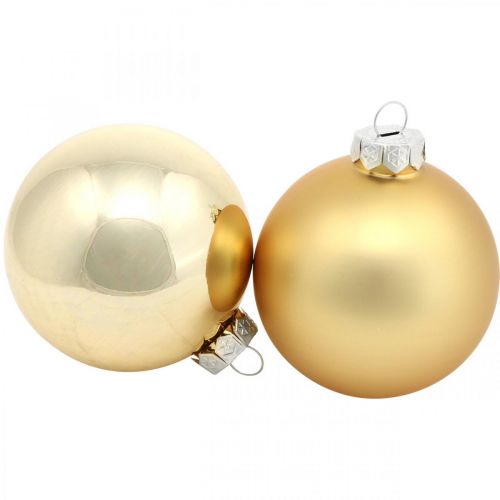 Trädboll, julgransdekorationer, julkula gyllene H8,5cm Ø7,5cm äkta glas 12st