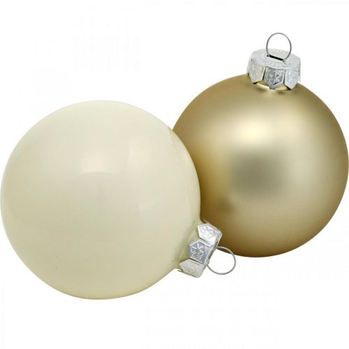 Floristik24 Julgranskulor, trädekorationer, glasbollar vita / pärlemor H8,5cm Ø7,5cm äkta glas 12st