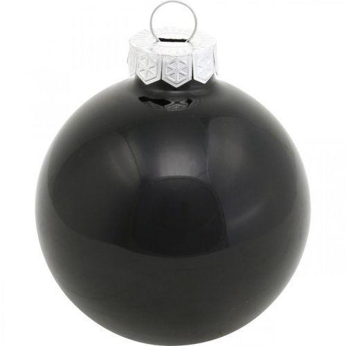 Artikel Mini julgranskulor, mix av träddekorationer, julkulor svart H4,5cm Ø4cm äkta glas 24st