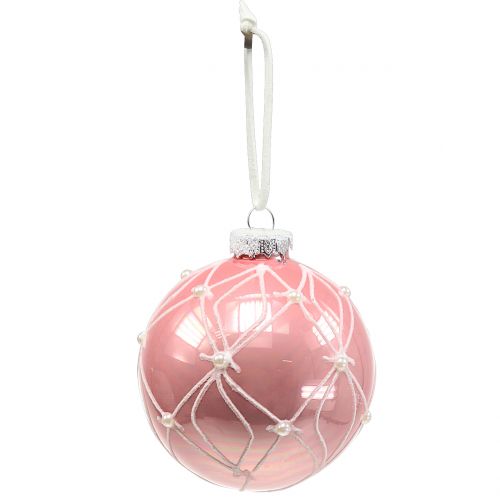Floristik24 Julbollar med pärlor rosa Ø8cm 3st