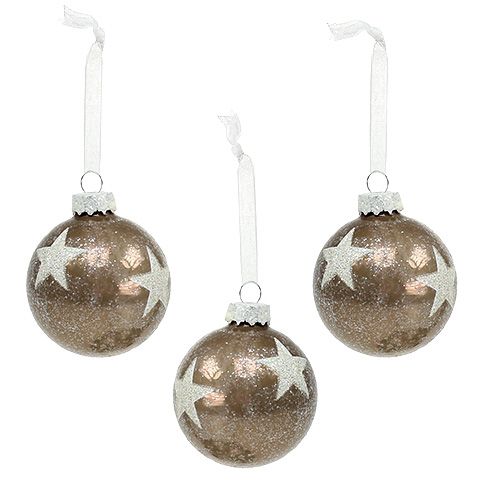 Julbollsglas med stjärnmönster ljusbrunt Ø6cm 6st