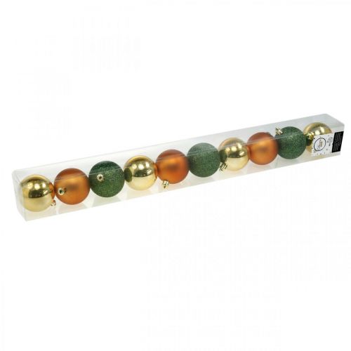 Floristik24 Julbollar, adventspynt, julgransdekorationer orange / gyllene / grönt Ø5,5cm plast 10st