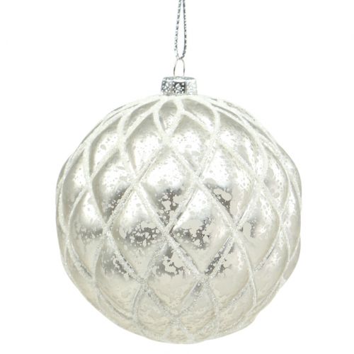 Floristik24 Julkulor med diamantmönster silvermatt, blank Ø8cm 2st