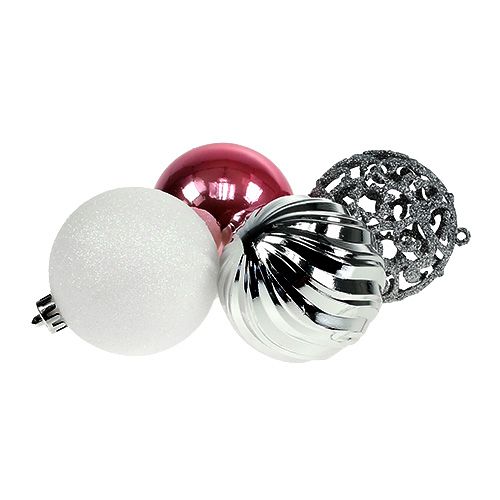 Floristik24 Julgranskulor plast rosa-silver blandade Ø8cm 8st