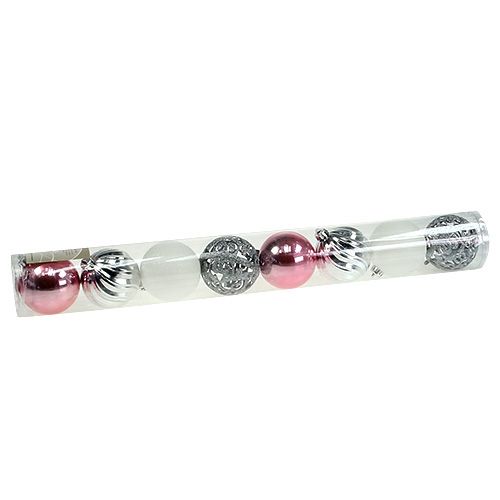 Floristik24 Julgranskulor plast rosa-silver blandade Ø8cm 8st