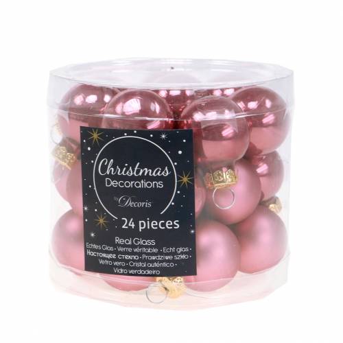 Artikel Mini julkulor gammalrosa assorterad Ø2,5cm 24 st