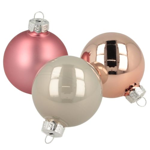 Julkulor i glasgransdekoration rosa grå Ø50mm 24 st