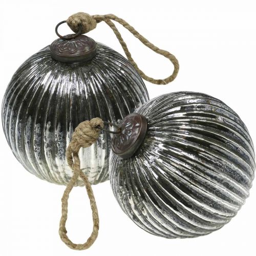 Floristik24 Julkulor glas Julgranskulor silver med räfflor Ø10cm 2st