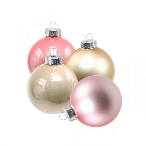 Julkulor glas Ø4cm rosa, krämmix H4,5cm 24st