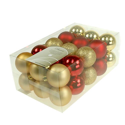 Floristik24 Julkulor guld, röd mix plast Ø6cm 30p