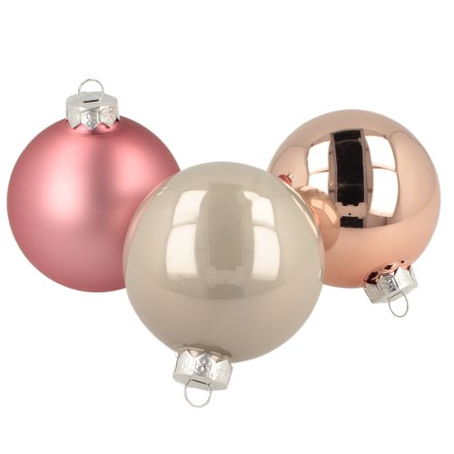 Julkulor rosa grå glaskulor Ø7,5cm 14 st