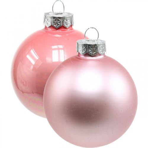 Julkulor glas Ø4cm rosa, krämmix H4,5cm 24st