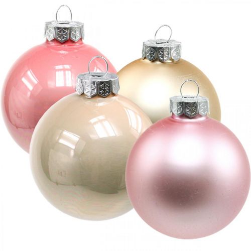 Julkulor glas rosa krämglaskulor Ø6cm 28st