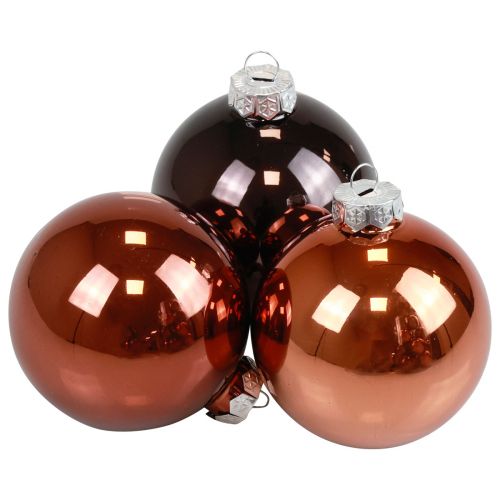 Floristik24 Julkulor glas brun mix trädkulor blank Ø7,5cm 12st