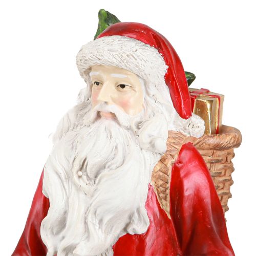 Artikel Jultomtefigur med korg röd vitgrönt guld H36cm