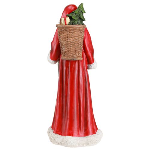 Artikel Jultomtefigur med korg röd vitgrönt guld H36cm