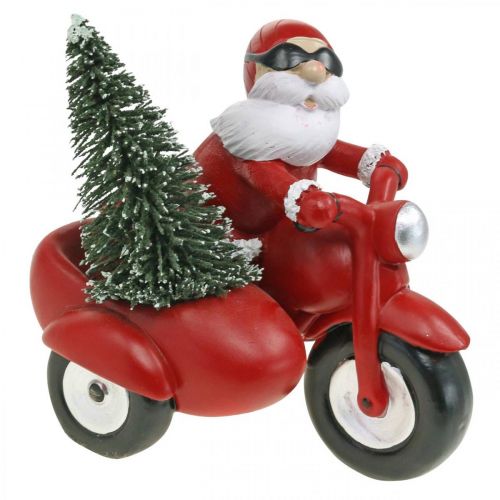 Dekorativ figur jultomte på motorcykel med gran 19,5×13×16cm